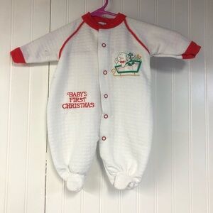 Baby's First Christmas White and Red One Piece Vintage Small